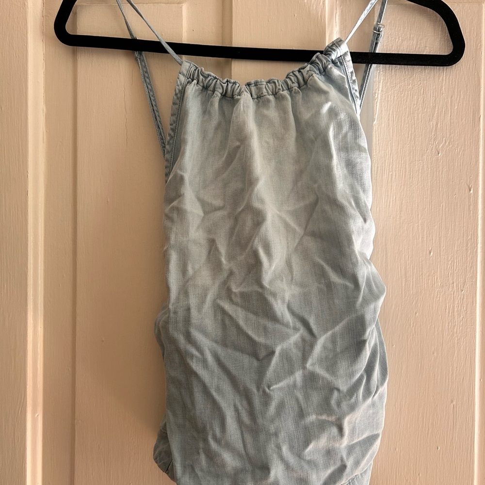 Cloth & Stone Blue Ruched Camisole with Spaghetti Straps